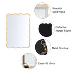 Espejo de pared de madera maciza ondulado de 40 x 28 pulgadas, espejo decorativo rectangular grande y moderno para sala de estar o entrada