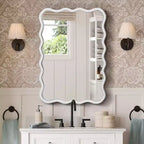 Espejo de pared de madera maciza ondulado de 40 x 28 pulgadas, espejo decorativo rectangular grande y moderno para sala de estar o entrada