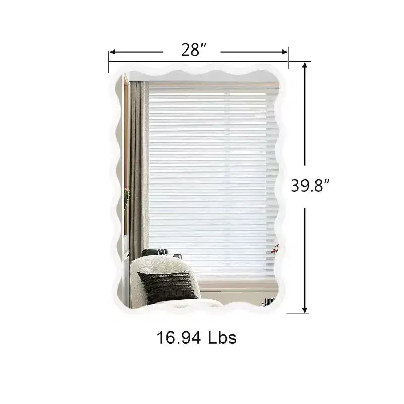 Espejo de pared de madera maciza ondulado de 40 x 28 pulgadas, espejo decorativo rectangular grande y moderno para sala de estar o entrada