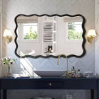 Espejo de pared de madera maciza ondulado de 40 x 28 pulgadas, espejo decorativo rectangular grande y moderno para sala de estar o entrada
