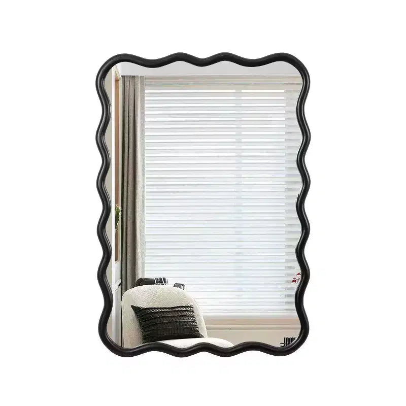 Espejo de pared de madera maciza ondulado de 40 x 28 pulgadas, espejo decorativo rectangular grande y moderno para sala de estar o entrada