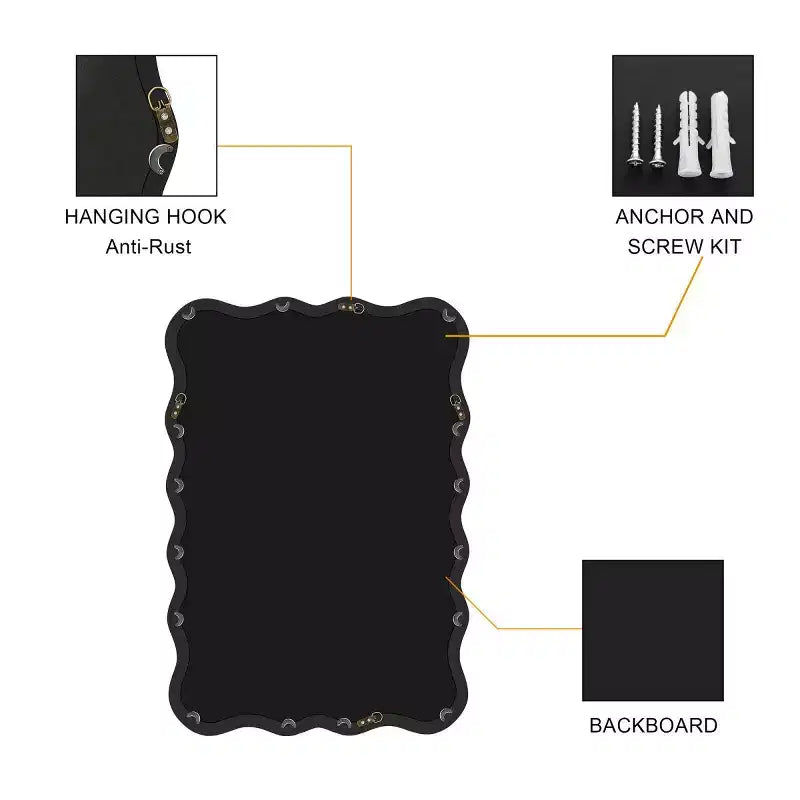 Espejo de pared de madera maciza ondulado de 40 x 28 pulgadas, espejo decorativo rectangular grande y moderno para sala de estar o entrada