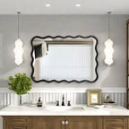40 x 28 Wavy Solid Wood Wall Mirror, Modern Large Squiggle Rectangular Decorative Mirror for Living Room or Entryway - Panipeachy