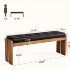 Banco de Entrada de Madera Maciza de 47 Pulgadas, Banco de Pie de Cama con Cojín de Cuero Tapizado y Patas de Madera para Sala de Estar, Dormitorio, Pasillo