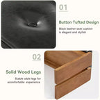 Banco de Entrada de Madera Maciza de 47 Pulgadas, Banco de Pie de Cama con Cojín de Cuero Tapizado y Patas de Madera para Sala de Estar, Dormitorio, Pasillo