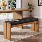 Banco de Entrada de Madera Maciza de 47 Pulgadas, Banco de Pie de Cama con Cojín de Cuero Tapizado y Patas de Madera para Sala de Estar, Dormitorio, Pasillo