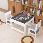 Mesa y silla infantiles de MDF blanco y gris, mesa de actividades 3 en 1 con cajones de almacenamiento