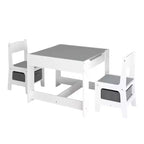 Mesa y silla infantiles de MDF blanco y gris, mesa de actividades 3 en 1 con cajones de almacenamiento