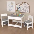 Mesa y silla infantiles de MDF blanco y gris, mesa de actividades 3 en 1 con cajones de almacenamiento