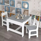 Mesa y silla infantiles de MDF blanco y gris, mesa de actividades 3 en 1 con cajones de almacenamiento