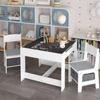 Mesa y silla infantiles de MDF blanco y gris, mesa de actividades 3 en 1 con cajones de almacenamiento
