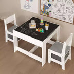 Mesa y silla infantiles de MDF blanco y gris, mesa de actividades 3 en 1 con cajones de almacenamiento