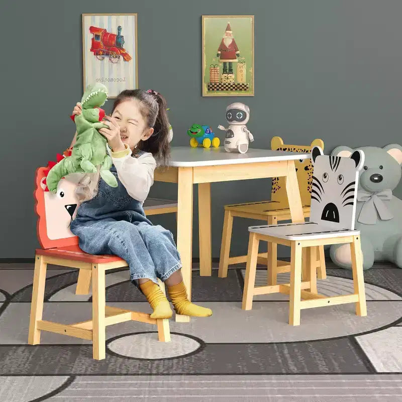 Mesa infantil y silla de madera maciza blanca y MDF