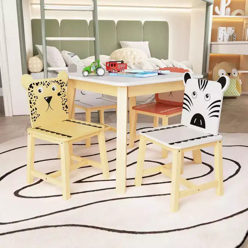 Mesa infantil y silla de madera maciza blanca y MDF