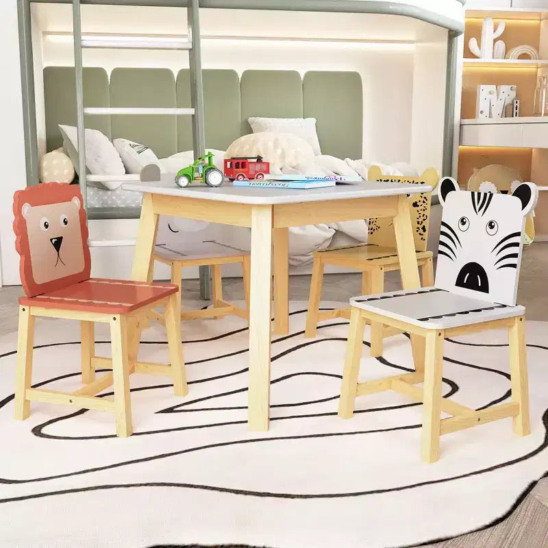 Mesa infantil y silla de madera maciza blanca y MDF