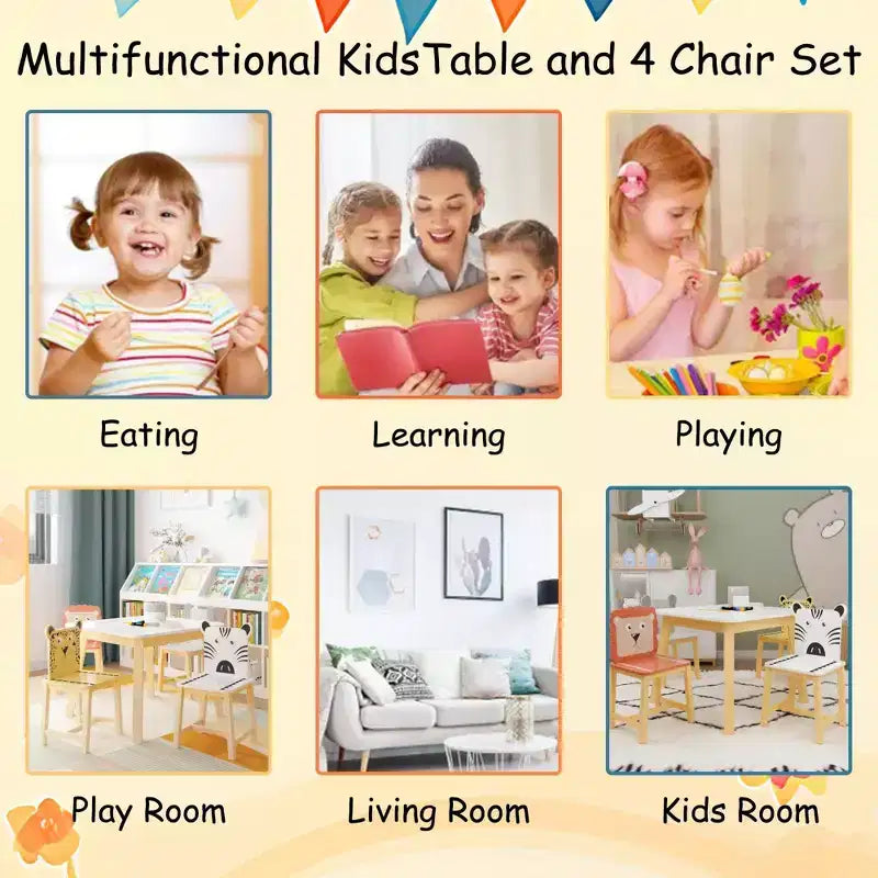 Mesa infantil y silla de madera maciza blanca y MDF
