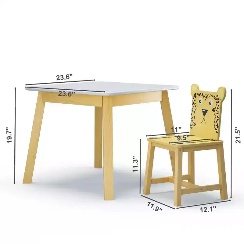 Mesa infantil y silla de madera maciza blanca y MDF
