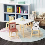 Mesa infantil y silla de madera maciza blanca y MDF