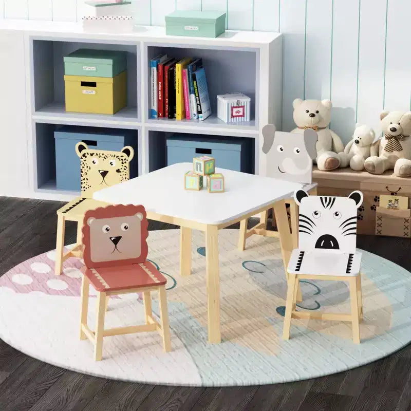 Mesa infantil y silla de madera maciza blanca y MDF