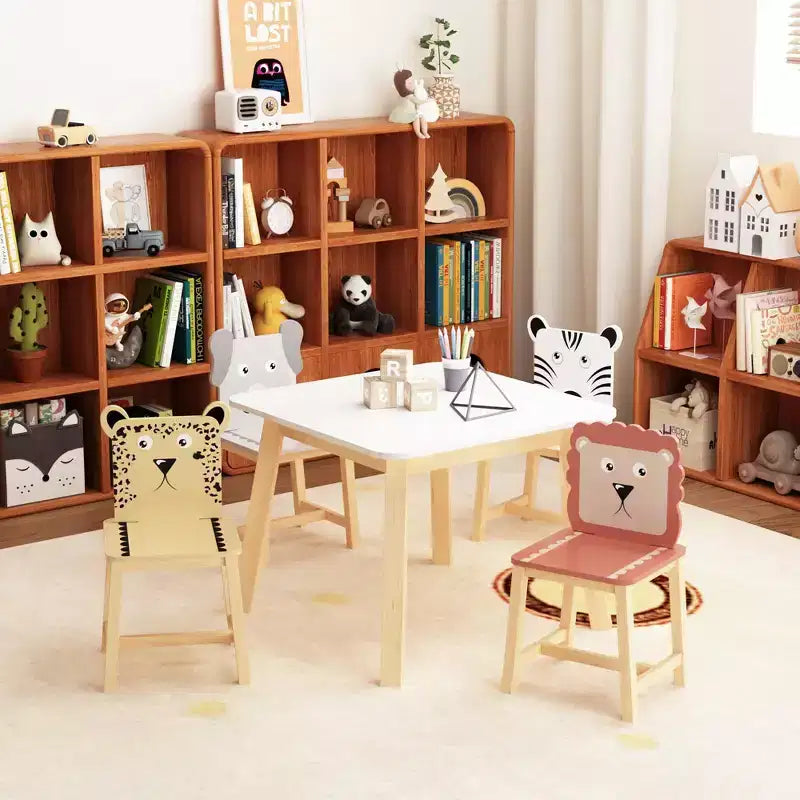 Mesa infantil y silla de madera maciza blanca y MDF