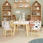 Mesa infantil y silla de madera maciza blanca y MDF