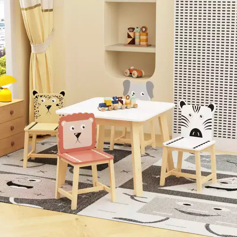 Mesa infantil y silla de madera maciza blanca y MDF