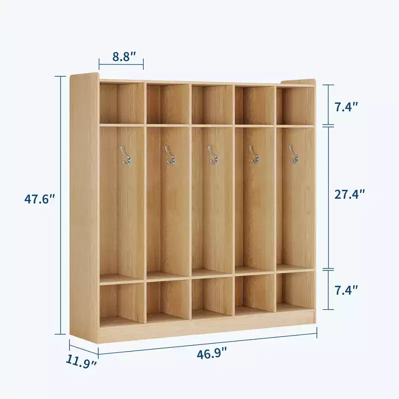 Casillero de abrigos de aula de 5 secciones con 10 compartimentos, organizador de almacenamiento de compartimentos para guardería con 10 ganchos para el hogar