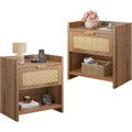 BALHAM TRADE-Set 2 Boho Night Stand Sets with Charging Station Rattan Bedside Tables Set with Storage