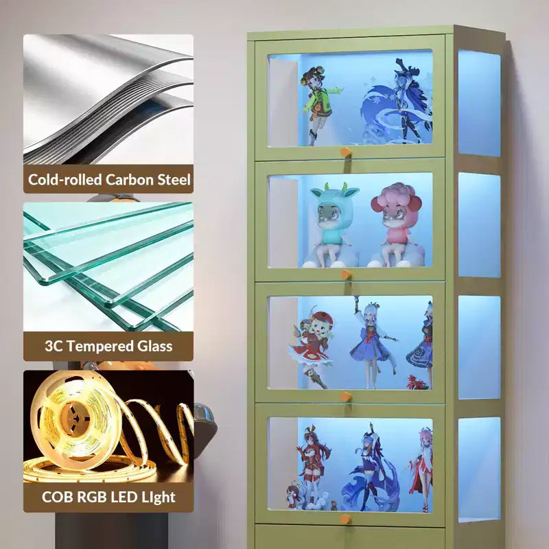 67 Vitrina con Puerta de Cristal, Cajón y Luces LED RGB de 13 Colores