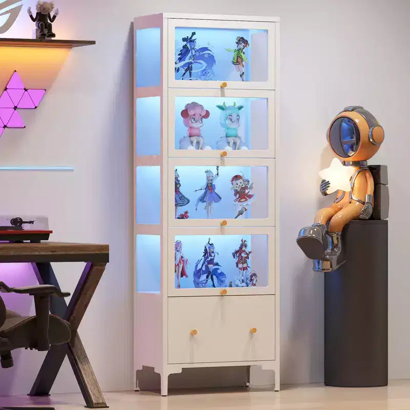 67 Vitrina con Puerta de Cristal, Cajón y Luces LED RGB de 13 Colores