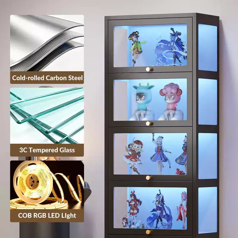 67 Vitrina con Puerta de Cristal, Cajón y Luces LED RGB de 13 Colores