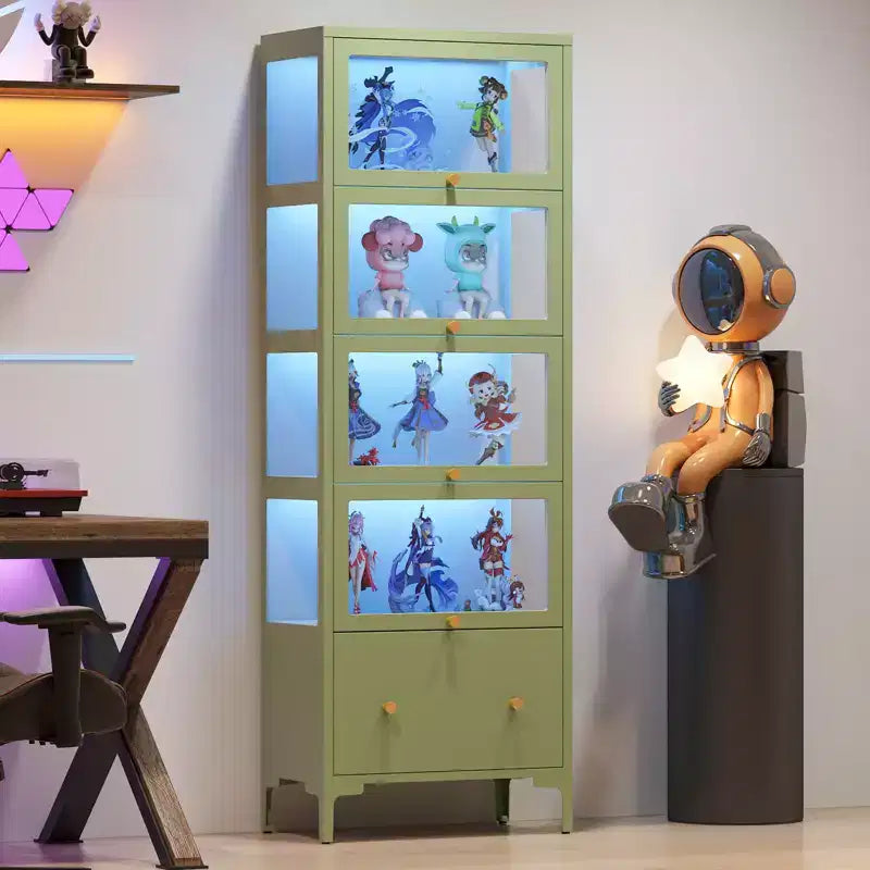 67 Vitrina con Puerta de Cristal, Cajón y Luces LED RGB de 13 Colores