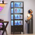 Bekrvio 67 Glass Doors Display Cabinet with Drawer & 13-Color RGB LED Lights, 5-Tier Metal Curio Cabinet for Collectibles, Figure, Toys, Books