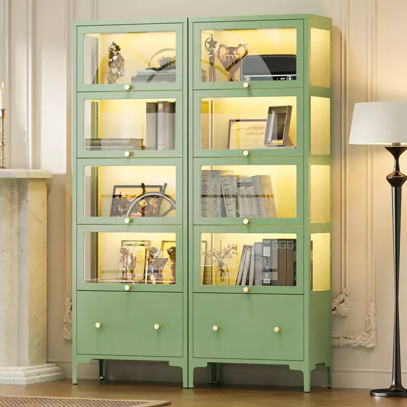 67 Vitrina con Puerta de Cristal, Cajón y Luces LED RGB de 13 Colores