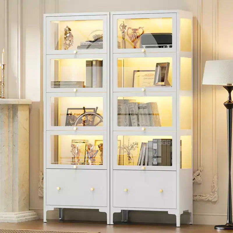 67 Vitrina con Puerta de Cristal, Cajón y Luces LED RGB de 13 Colores