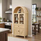 71 despensas de cocina de casa de campo con arco, alacena alta con puertas de vidrio, cajón y almacenamiento con patrón en X