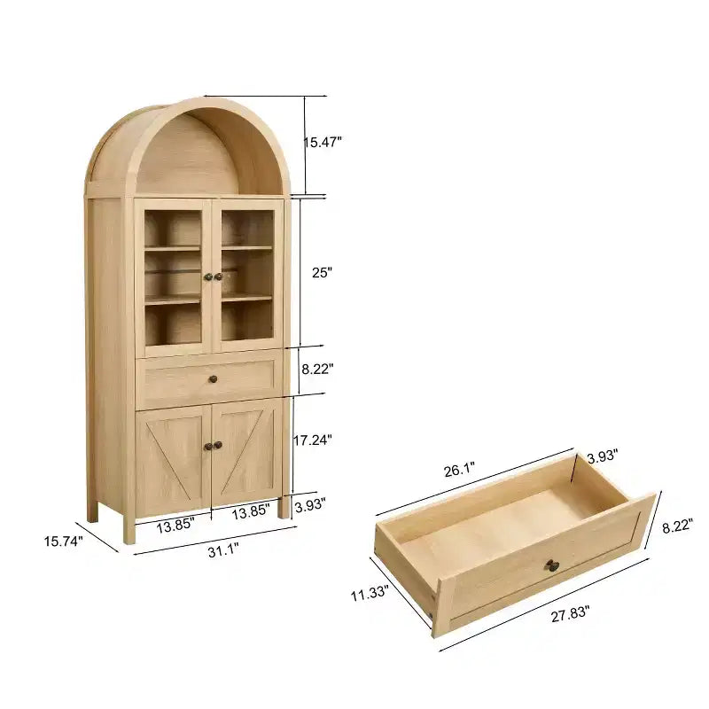 71 despensas de cocina de casa de campo con arco, alacena alta con puertas de vidrio, cajón y almacenamiento con patrón en X