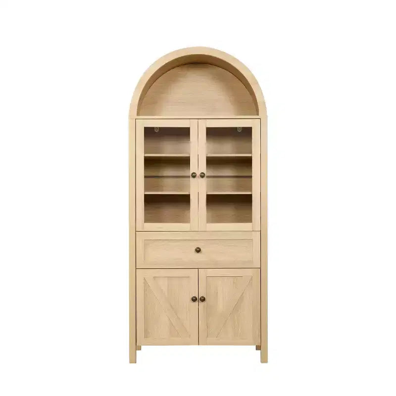 71 despensas de cocina de casa de campo con arco, alacena alta con puertas de vidrio, cajón y almacenamiento con patrón en X