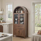 71 despensas de cocina de casa de campo con arco, alacena alta con puertas de vidrio, cajón y almacenamiento con patrón en X