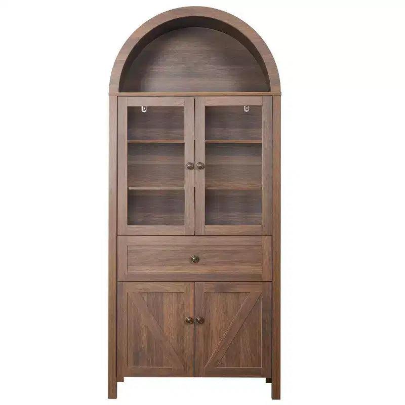71 despensas de cocina de casa de campo con arco, alacena alta con puertas de vidrio, cajón y almacenamiento con patrón en X