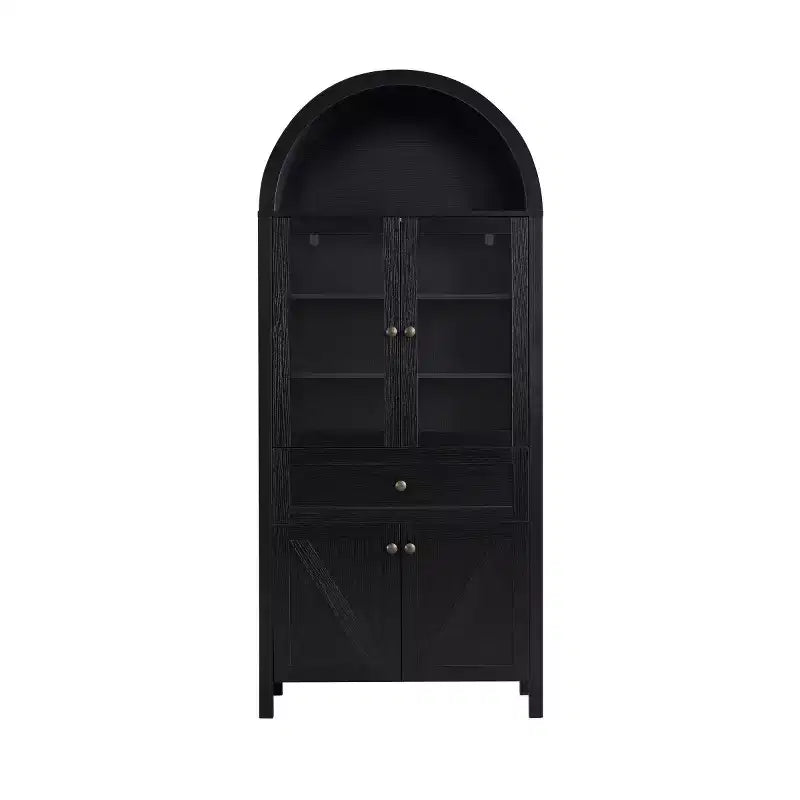 71 despensas de cocina de casa de campo con arco, alacena alta con puertas de vidrio, cajón y almacenamiento con patrón en X