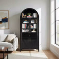71 Arched Farmhouse Kitchen Pantry, Tall China Cabinet with Glass Doors, Drawer and X-Pattern Storage - Panipeachy