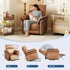 Sillón Reclinable, Silla Mecedora Giratoria 360° para Guardería con Apoyabrazos Acolchados y Asiento Profundo, Sillón Reclinable Tapizado en Cuero PU