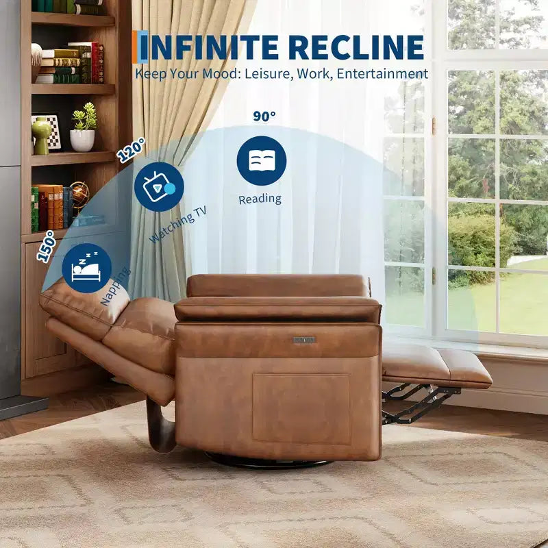 Sillón Reclinable, Silla Mecedora Giratoria 360° para Guardería con Apoyabrazos Acolchados y Asiento Profundo, Sillón Reclinable Tapizado en Cuero PU