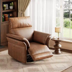 Sillón Reclinable, Silla Mecedora Giratoria 360° para Guardería con Apoyabrazos Acolchados y Asiento Profundo, Sillón Reclinable Tapizado en Cuero PU