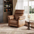 Sillón Reclinable, Silla Mecedora Giratoria 360° para Guardería con Apoyabrazos Acolchados y Asiento Profundo, Sillón Reclinable Tapizado en Cuero PU