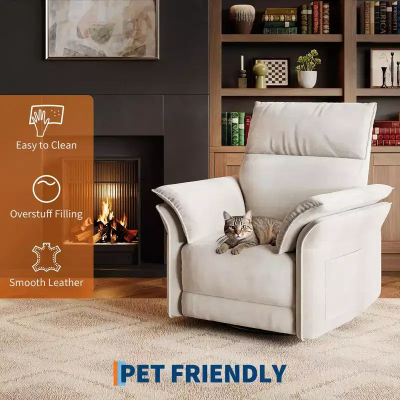 Sillón Reclinable, Silla Mecedora Giratoria 360° para Guardería con Apoyabrazos Acolchados y Asiento Profundo, Sillón Reclinable Tapizado en Cuero PU