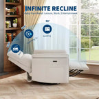 Sillón Reclinable, Silla Mecedora Giratoria 360° para Guardería con Apoyabrazos Acolchados y Asiento Profundo, Sillón Reclinable Tapizado en Cuero PU