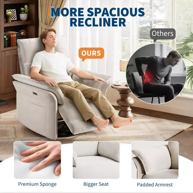 Sillón Reclinable, Silla Mecedora Giratoria 360° para Guardería con Apoyabrazos Acolchados y Asiento Profundo, Sillón Reclinable Tapizado en Cuero PU