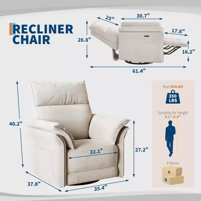 Sillón Reclinable, Silla Mecedora Giratoria 360° para Guardería con Apoyabrazos Acolchados y Asiento Profundo, Sillón Reclinable Tapizado en Cuero PU